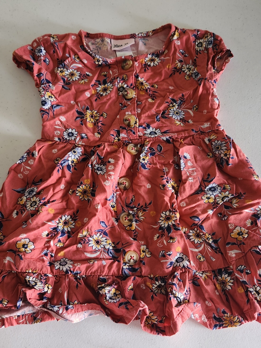 Little Lass Coral Floral Button-Down Casual Dress